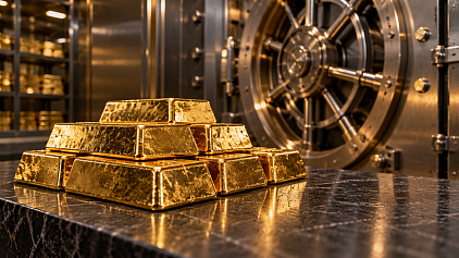 Gold bullion in a secure vault for international gold supply